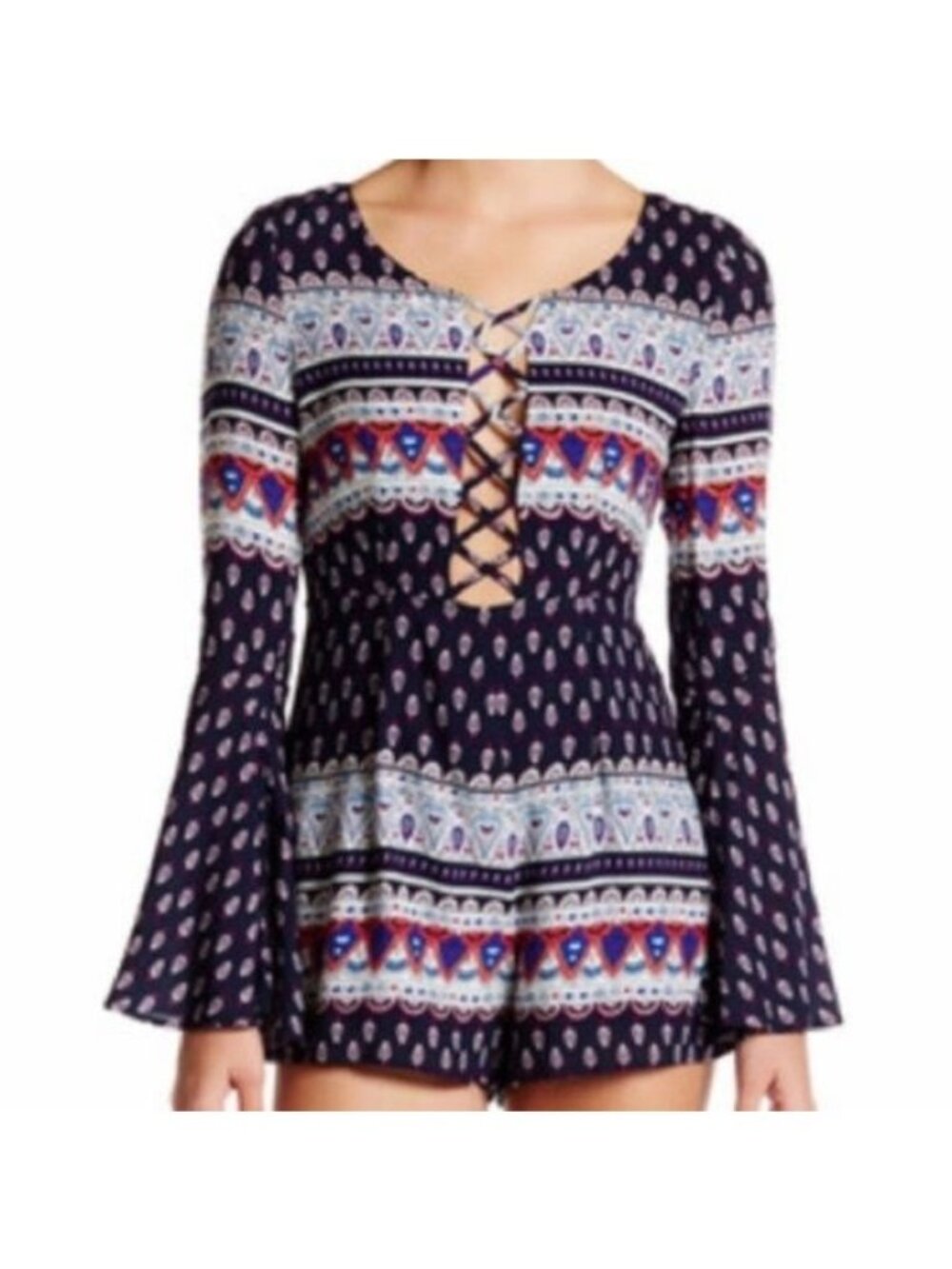 L'atiste By Amy Boho Print Bell Sleeve Romper